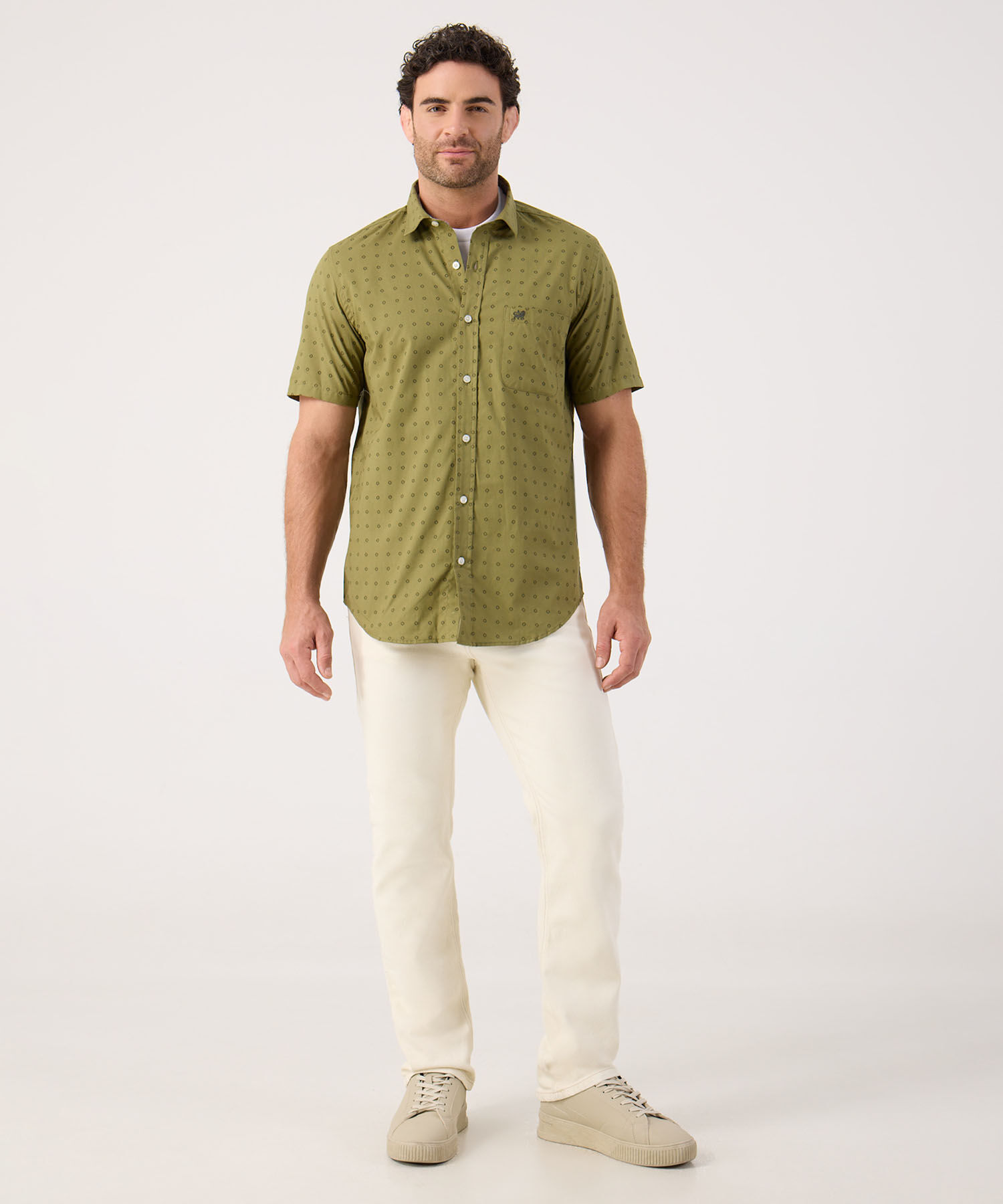 Camisa Manga Corta En Miniprints Con Bolsillo